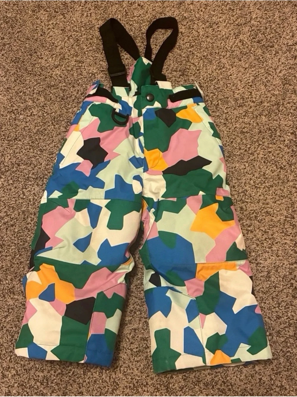 Kids Multi-Color Camouflage Snow Pants with Suspenders